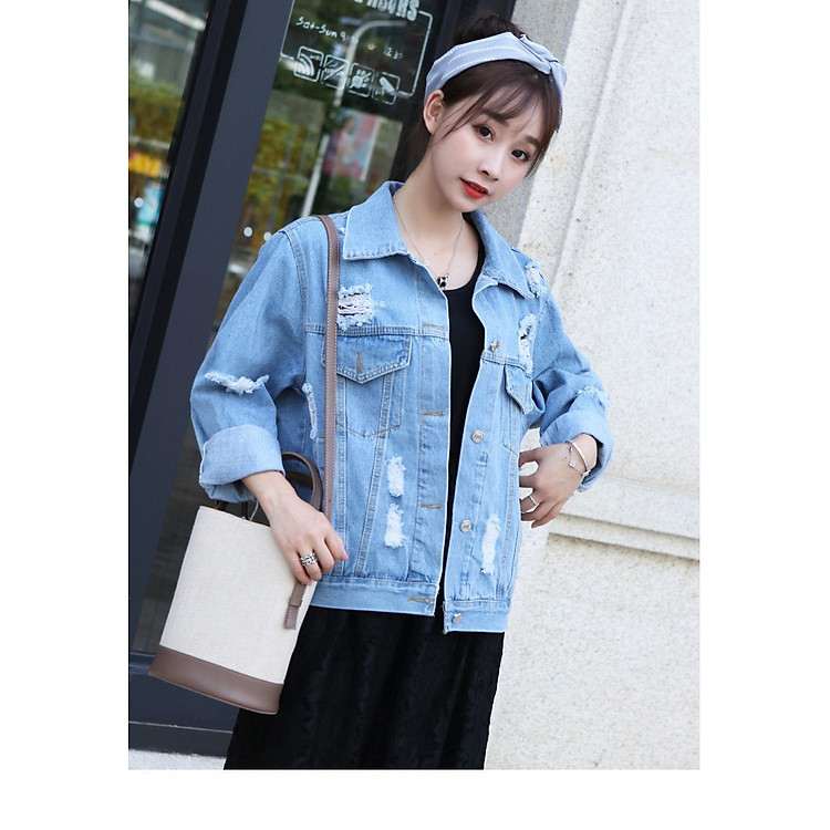 ÁO KHOÁC JEAN RÁCH ĐẸP IN CHỮ