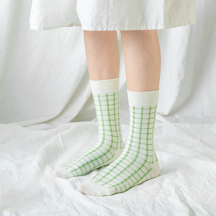 Combo 3 Đôi Tất Cao Cổ Phối Caro Đa Sắc Màu Pastel Tươi Sáng TN23