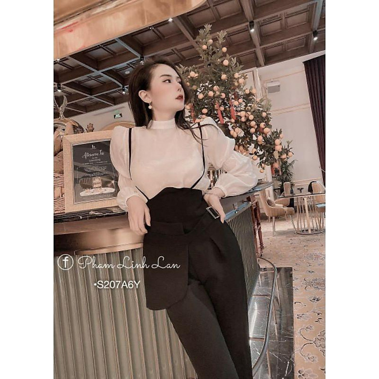 SET ÁO SƠ MI LỤA TAY PHỒNG CỔ LỌ + QUẦN YẾM