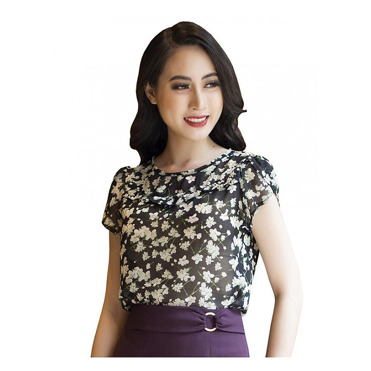 Sơ Mi Hoa Đen Viền Tím SM311