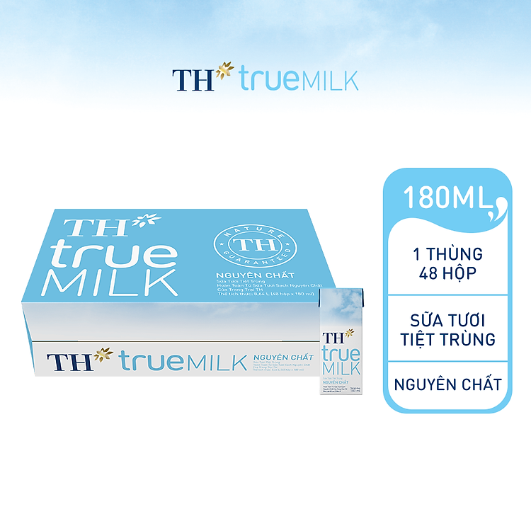 Thùng 48 hộp sữa tươi tiệt trùng TH true MILK nguyên chất 180 ml (180 ml x 48)