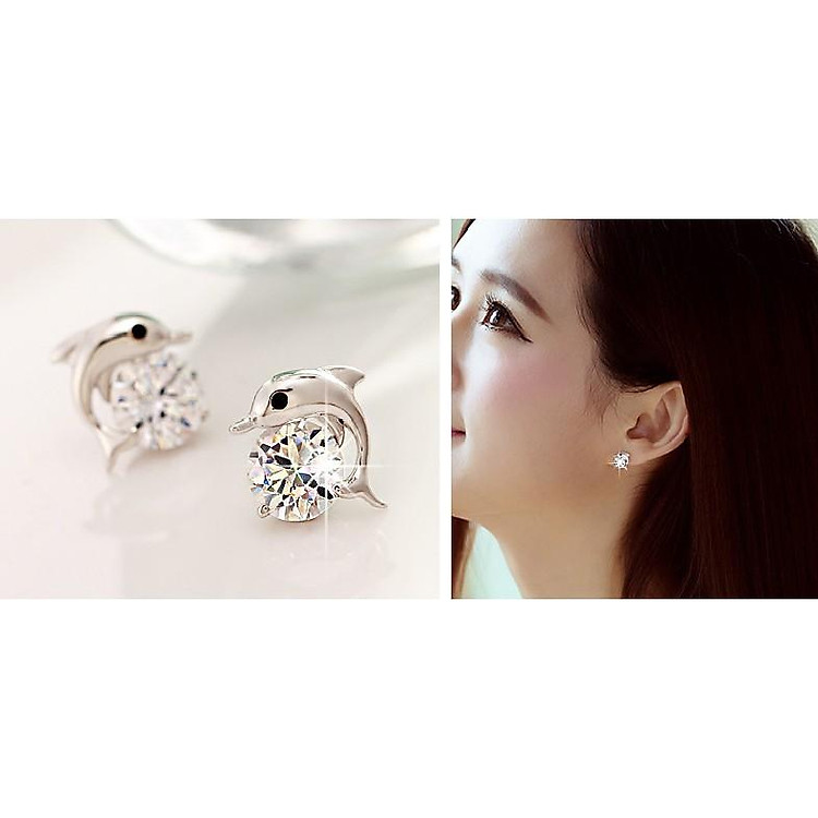 bông tai cá heo đính đá cao cấp N10