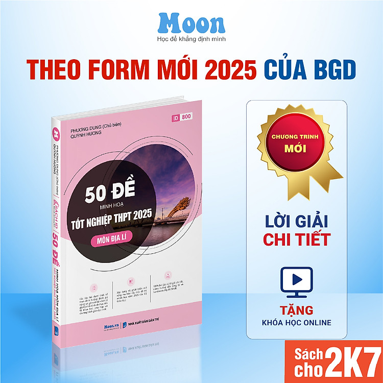 Sách Bộ Đề Minh Hoạ Ôn Thi Tốt Nghiệp THPT 2026 môn Toán, Lý, Hoá, Sinh, Anh, Văn, Sử, Địa Moonbook