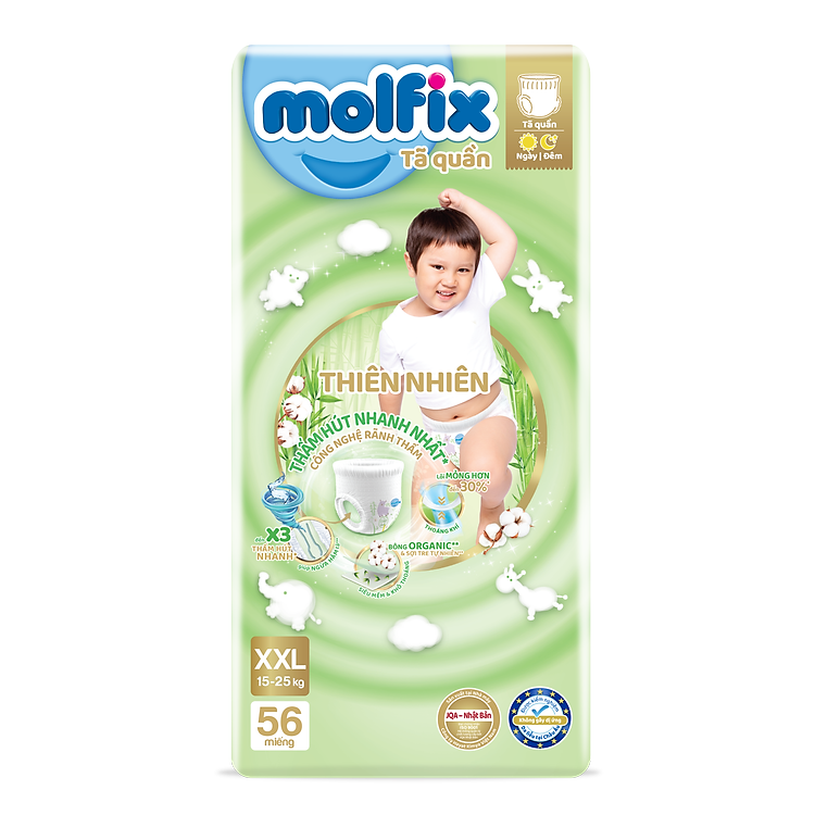 Tã quần Molfix Thiên nhiên Ultra XXL (15kg 25kg) Gói 56 miếng