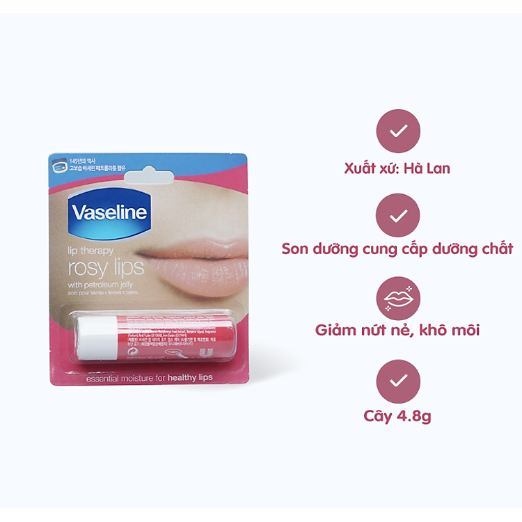 Son dưỡng môi Vaseline Lip Therapy Rosy hồng xinh (Thỏi 4.8g)