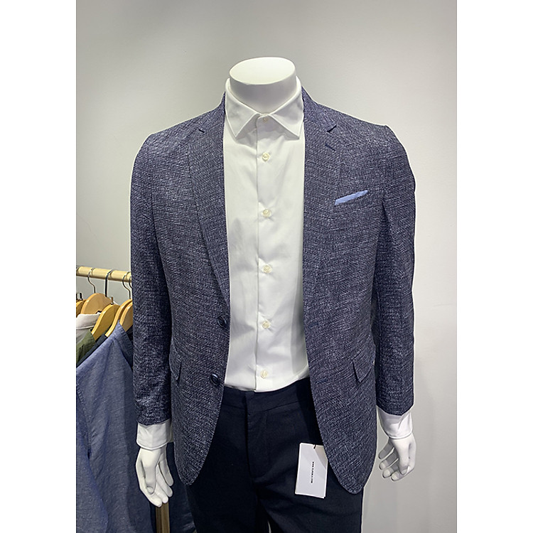 ÁO BLAZER NAM KIỂU HÀN QUỐC MÀU XANH ĐEN CÓ VÂN VẰN TRẮNG - FNUJK N637-3