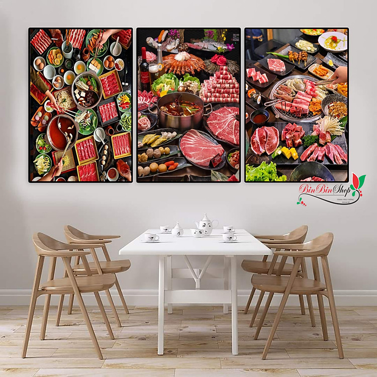 Tranh treo tường trang trang trí decor quán lẩu nướng tranh tráng trí quán ăn,nhà hàng có khung kèm đinh treo