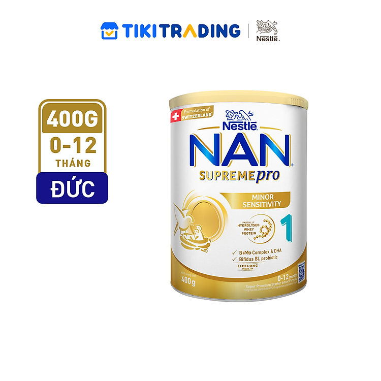 Sữa bột Nestlé NAN SUPREMEPRO 1 400g nhập khẩu Đức với 5HMO & đạm Gentle Optipro ( Dành cho trẻ từ 0 - 12 tháng tuổi)