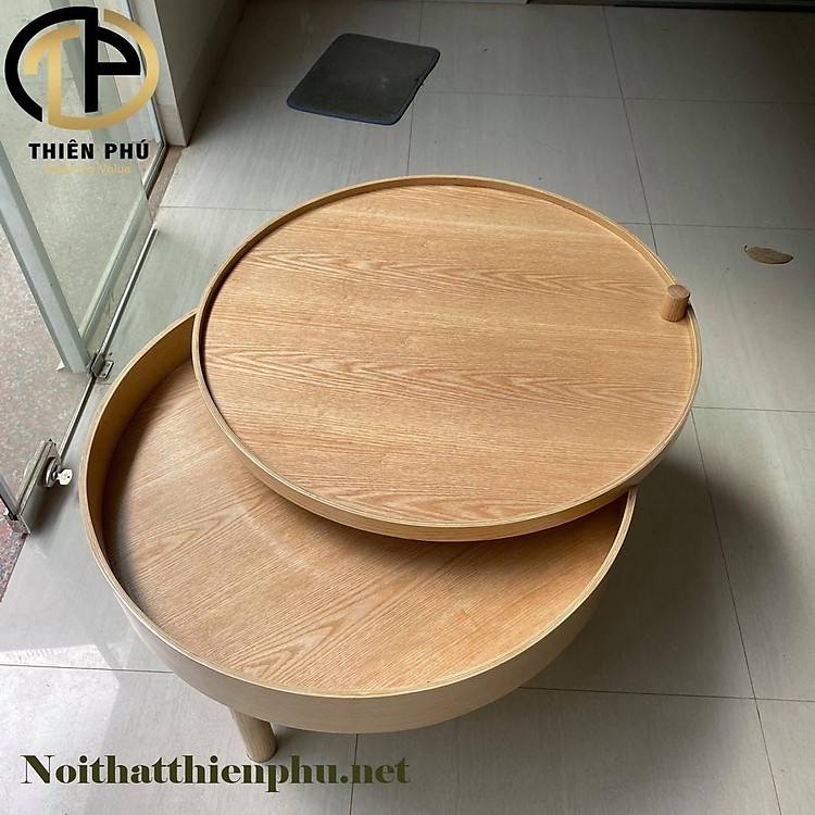 Bàn trà Gỗ mặt tròn xoay Turning D70xH45 Sẵn 3 màu tự nhiên, màu nâu, màu đen giá xưởng