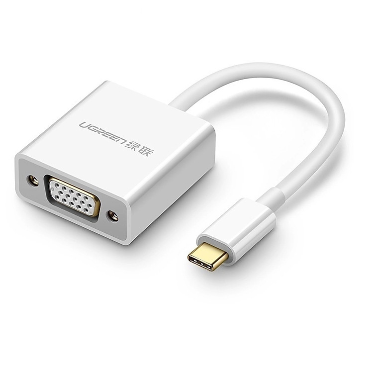 Cáp chuyển đổi USB-C dương Sang VGA âm cao cấp hỗ trợ 4K 2K vỏ nhựa dài 10cm màu Trắng Ugreen TC50511CM140 Hàng chính hãng.
