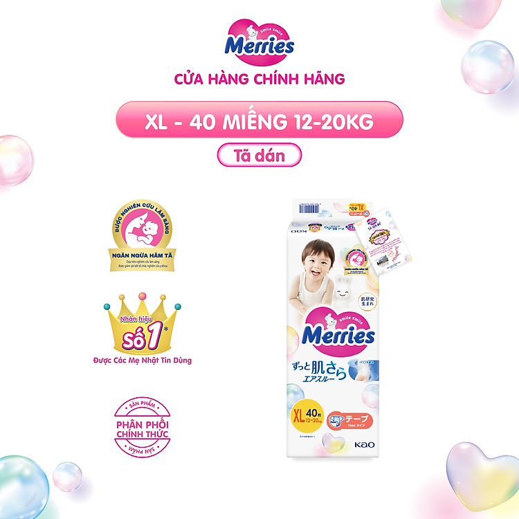 Tã/bỉm dán Merries size XL 40 miếng Chính hãng Giá rẻ - Hình ảnh 2