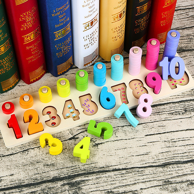 Bảng Học Đếm Bậc Thang 10 Cột Tính Bằng Gỗ Theo Phương Pháp Montessori Cho Bé