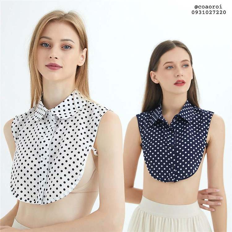 Cổ áo sơ mi giả tháo rời chấm bi cho nữ, tạo kiểu cách cho áo len không cổ, phối đồ công sở - Mã CD83