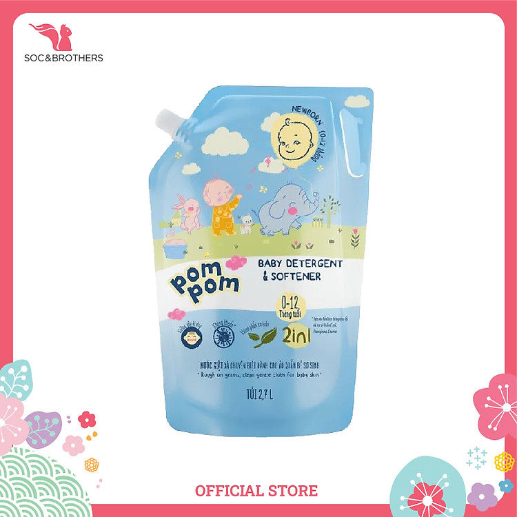 Nước giặt xả cho bé Pom Pom Newborn túi 2700 ml