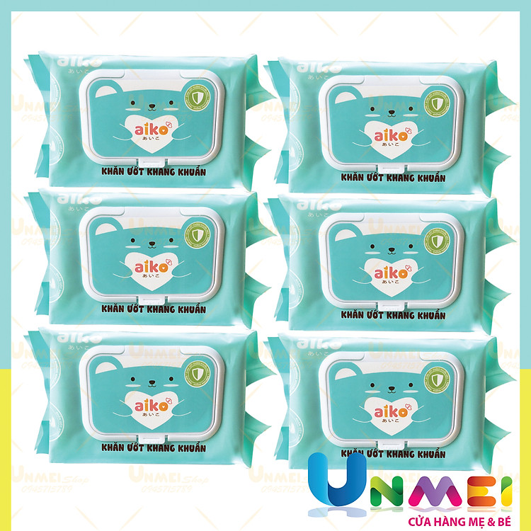 Bộ 6 Gói Khăn Ướt Aiko Kháng Khuẩn Giá rẻ