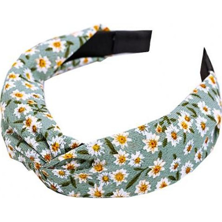 Bờm cài tóc turban nữ bản to hoa nhí nền xanh BN35A