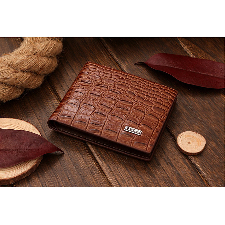 Ví Da Nam Dập Vân Cá Sấu Nâu Kiểu Đứng CSMinh