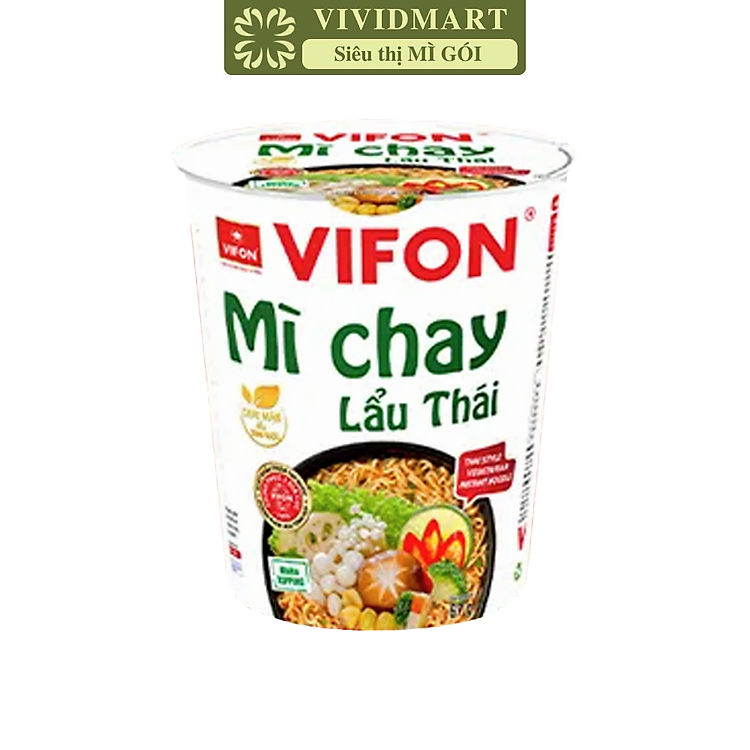 VIFON - Mì ly chay Vifon hương vị Lẩu thái, Vifon Mì ly chay lẩu thái Vifon, Mì chay lẩu thái Vifon ly (67g/ly)
