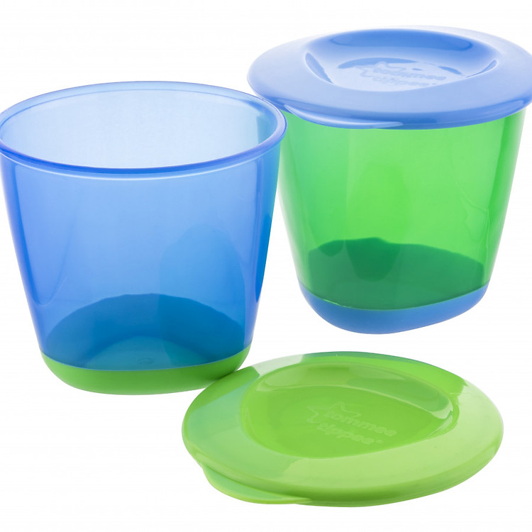 Bộ 2 hộp đựng thức ăn cho bé Tommee Tippee từ 4 tháng - Pop Up - Xanh lá/Xanh dương
