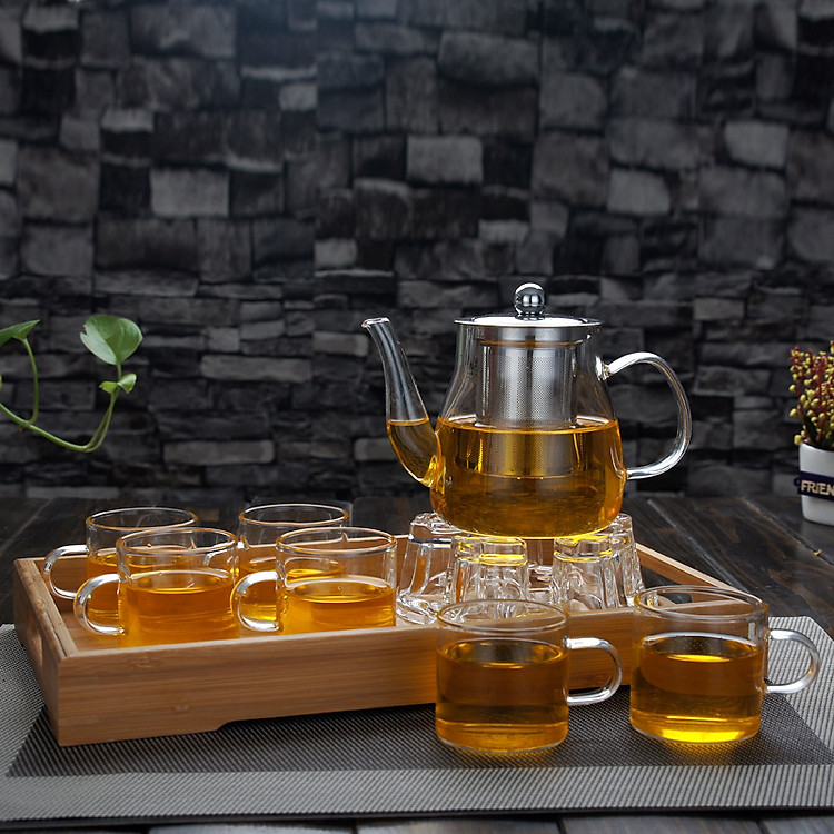 Bộ Bình Trà, Ấm Trà Thủy Tinh Lọc Inox, Chịu Nhiệt 600ml