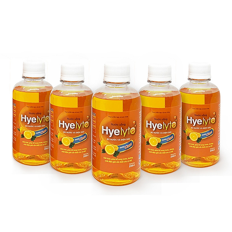 Bộ 5 hộp Thực phẩm bảo vệ sức khỏe giúp bù nước và điện giải Hyelyte hương cam, chai 250ml
