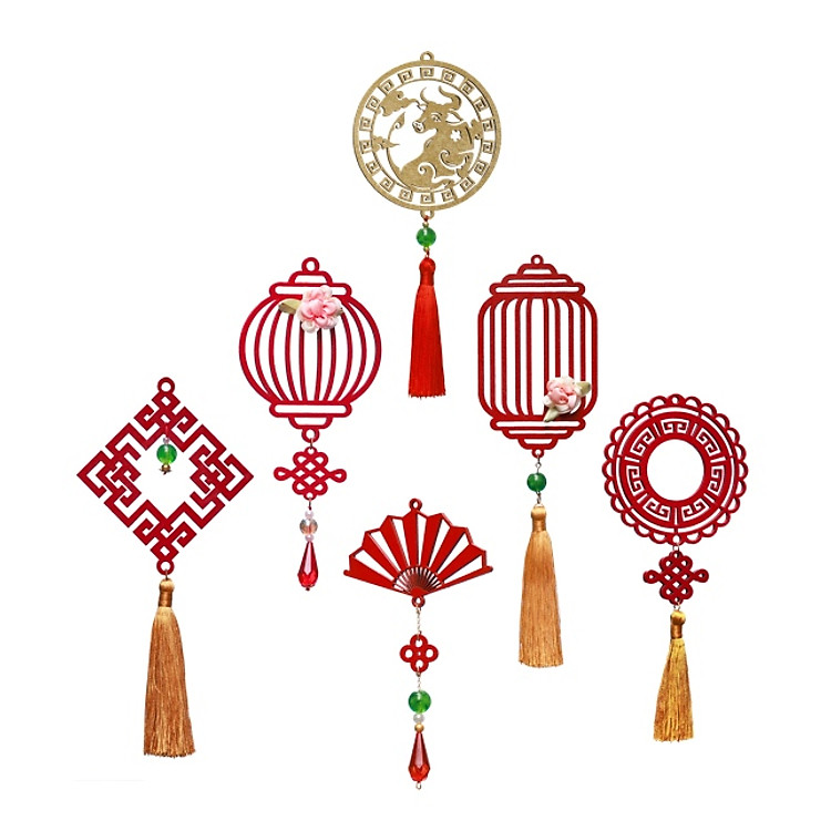 Combo 6D - Bộ 6 dây treo trang trí Tết Khai Lộc Hoàng Kim màu đỏ, trang trí mai, đào