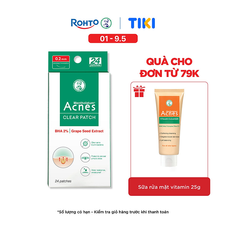Miếng dán mụn giúp giảm mụn sưng viêm Acnes Clear Patch (24 Miếng)