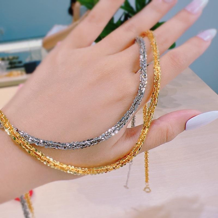 Dây chuyền xoắn hoa mai cọng nhỏ trắng vàng bền màu Kami