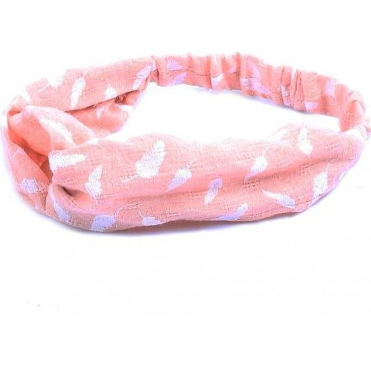 Băng Đô Turban Màu Hồng Họa Tiết Lá Trắng