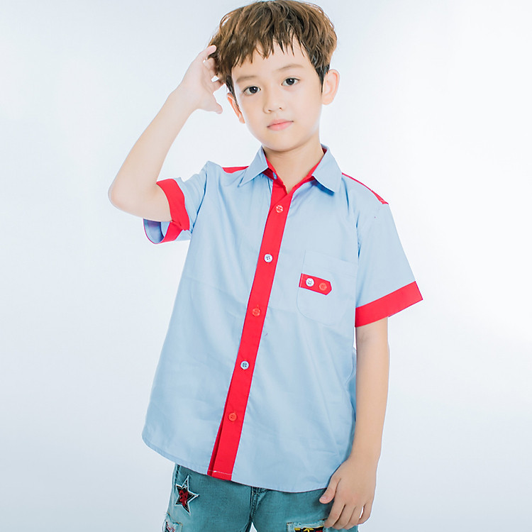 Áo Sơ Mi Tay Ngắn Bé Trai V.T.A.Kids 18122062 - Xanh Da