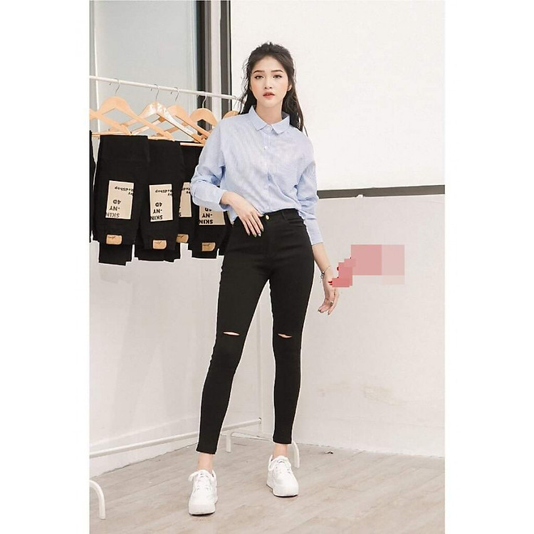 Quần jean nữ rách hai bên gối ws07oem