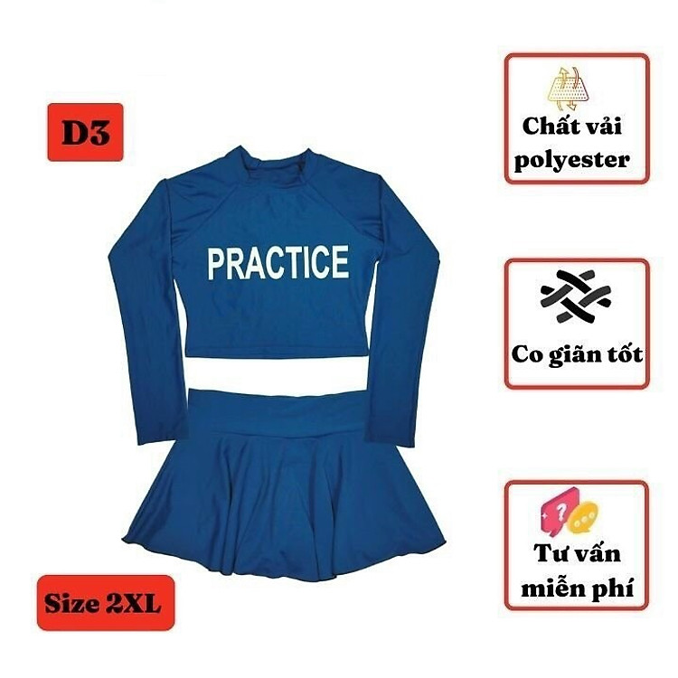 Đồ bơi tay dài nữ - cho bé gái kín đáo từ 40-50kg - chân váy cạp cao - Kiên Lửa