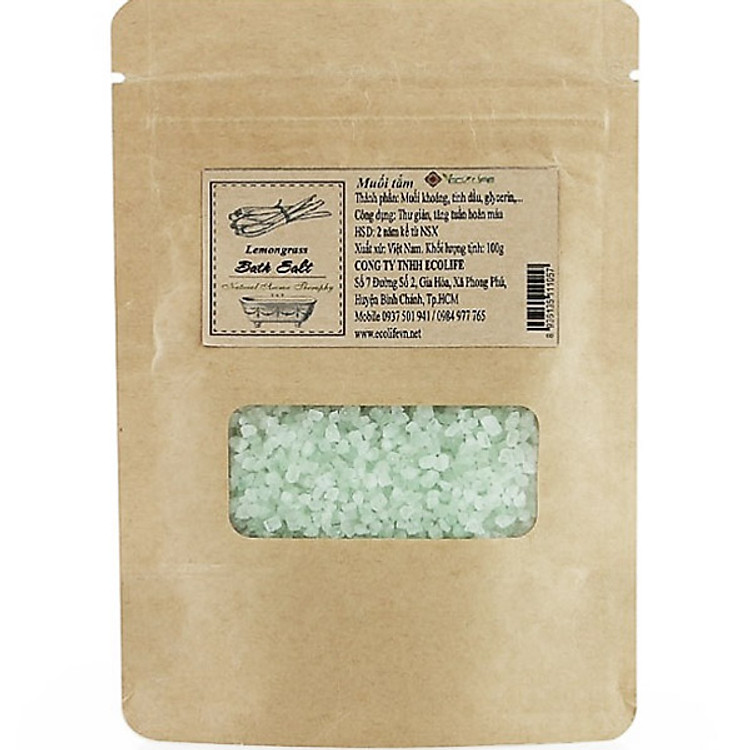Muối Tắm Tinh Dầu Sả Chanh Ecolife Túi Giấy - Lemongrass Bathsalt