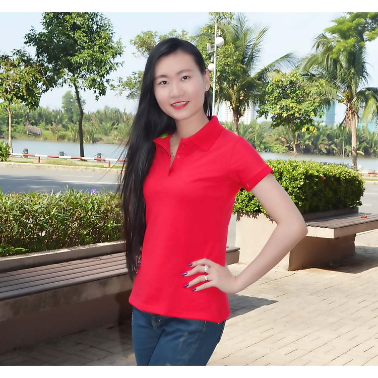 Áo thun nữ vải cá sấu co giãn 4 chiều, kiểu may cao cấp cổ bẻ, tay bo, có xẻ lai - Màu đỏ