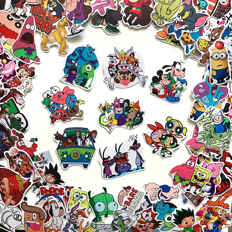 Bộ sticker chủ đề Cartoon hoạt hình 2019, decal hình dán chống nước, trang trí nón bảo hiểm, điện thoại, lap top ...
