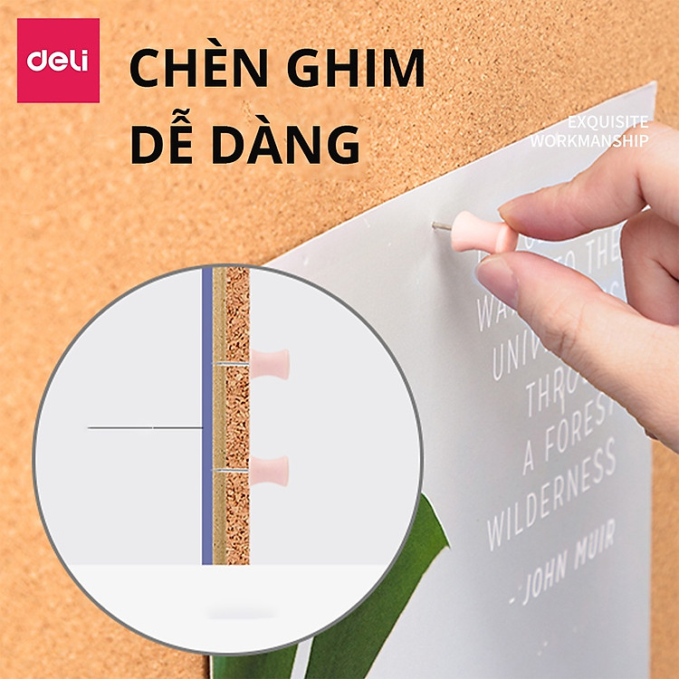 Bảng Ghim Lie Gỗ Bần Khung Gỗ Kết Hợp Bảng Từ Trắng Deli - Ảnh 7