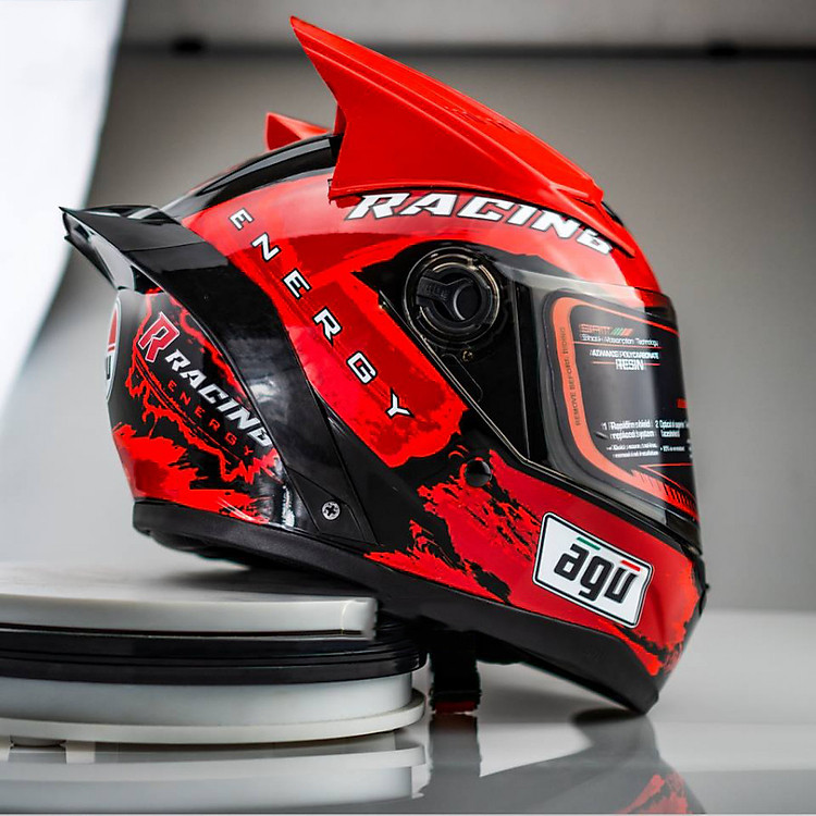 Mũ Bảo Hiểm AGU Tem Racing 15 Tặng Kèm Sừng