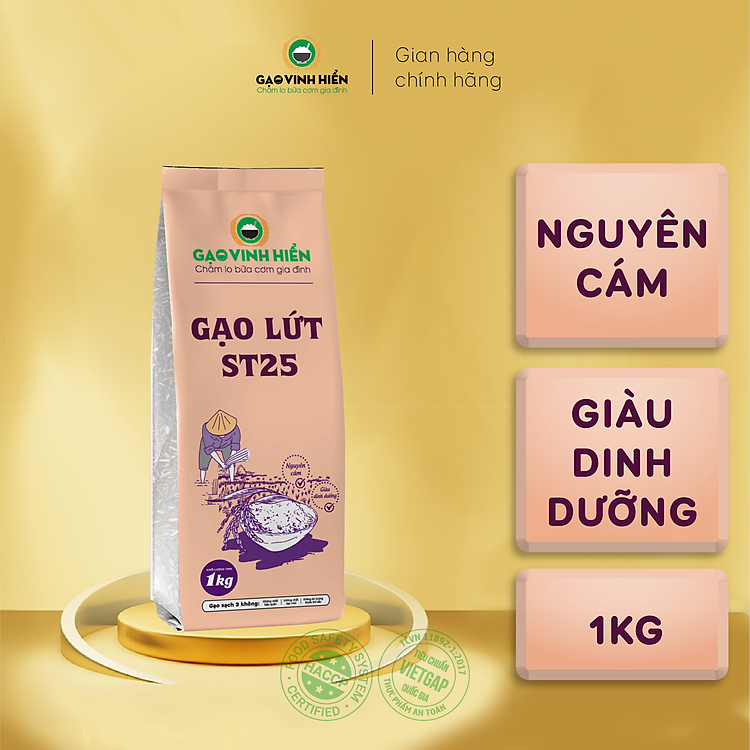 Gạo Lứt ST25 Vinh Hiển Túi 1KG - Nguyên cám, dẻo mềm, thực dưỡng
