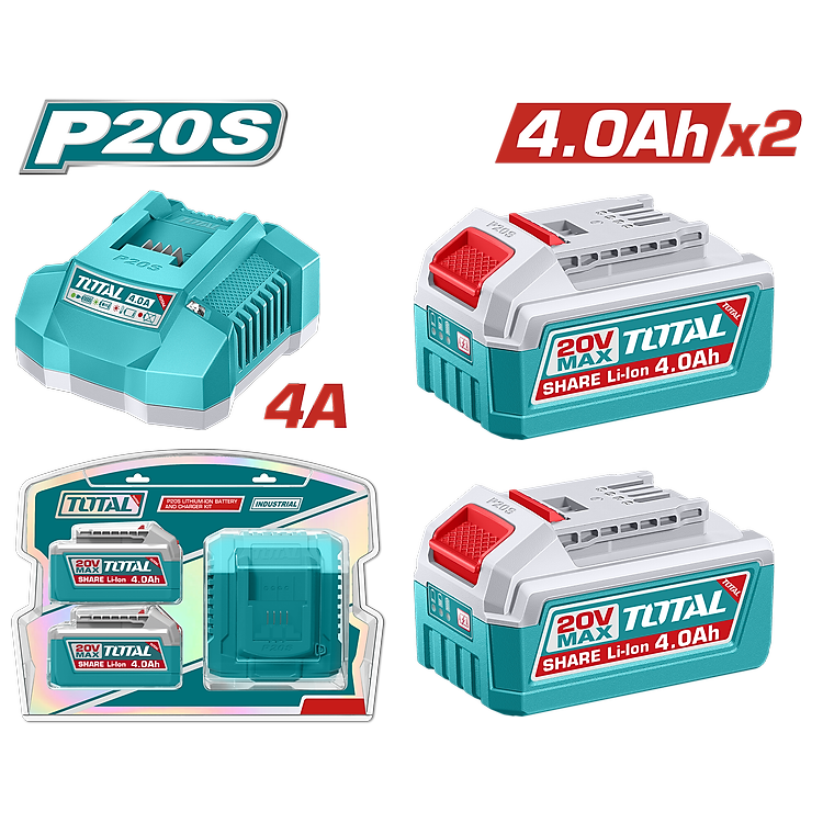 BỘ 2 PIN TFBLI20021VÀ 1 SẠC TFCLI20411 DÙNG PIN LITHIUM-ION 20V TFBCPK2013 TOTAL -HÀNG CHÍNH HÃNG