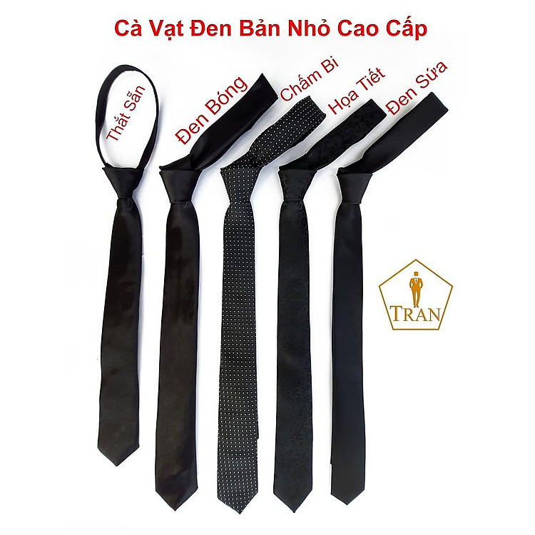 Ca Vat, Caravat, Cà Vạt, Cravat Đen Nam Bản Nhỏ 5Cm Dây Kéo Thắt Sẵn