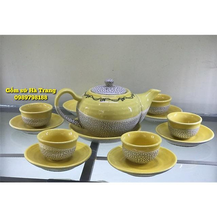 Bộ ấm chén men rạn chân chim gốm sứ Bát Tràng