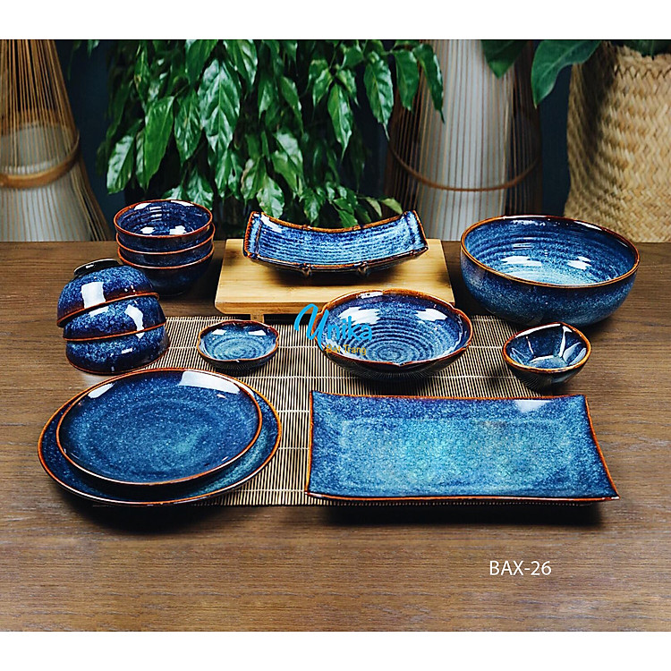 Bộ đồ ăn men xanh hỏa biến - Set đồ ăn men xanh sóng biển BAX26 - Gốm Bát Tràng