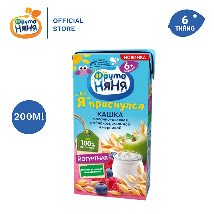 Sữa chua yến mạch vị táo, mâm xôi và việt quất Fruto Nyanya 200ml