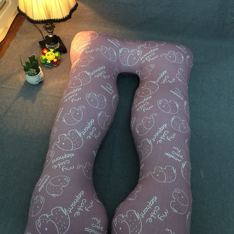 Gối ôm chữ U đa năng cho bà bầu - Voi Nâu - Tặng kèm 1 móc khóa Houston