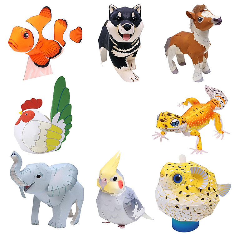 Mô hình giấy cắt dán thủ công Động vật cute Combo 0006