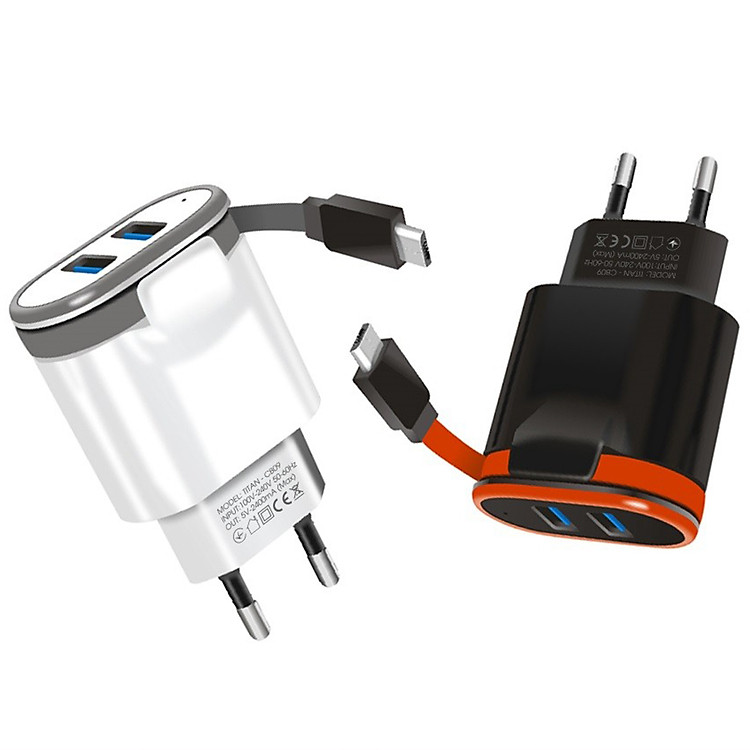 Bộ cốc sạc nhanh 2 cổng USB liền dây TITAN CB09 - Hàng chính hãng