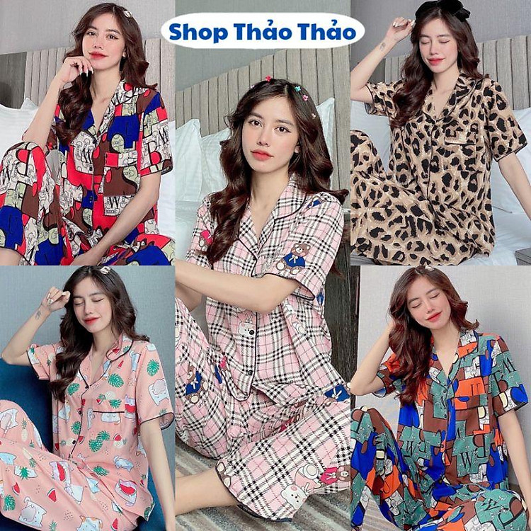 Đồ Bộ Pyjama Tay Cộc Quần Dài Lụa Mặc Nhà Đẹp Mát Mẫu MớiGiảm 10K Đơn 200K