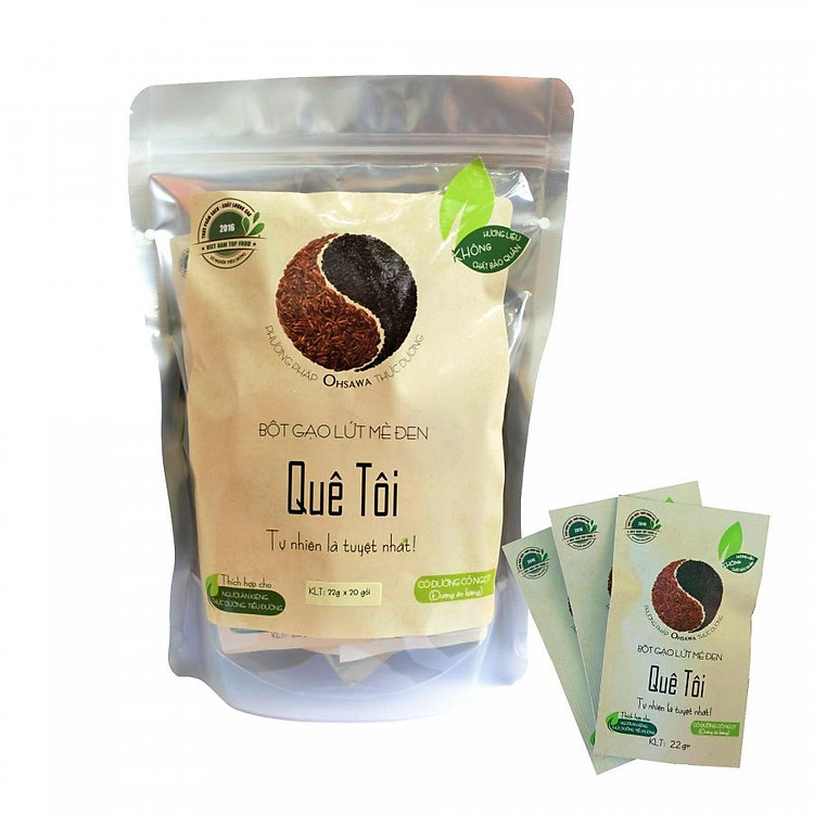 Bột Gạo Lức Mè Đen Quê Tôi có đường cỏ ngọt - Túi 440g (20 gói x 22g)