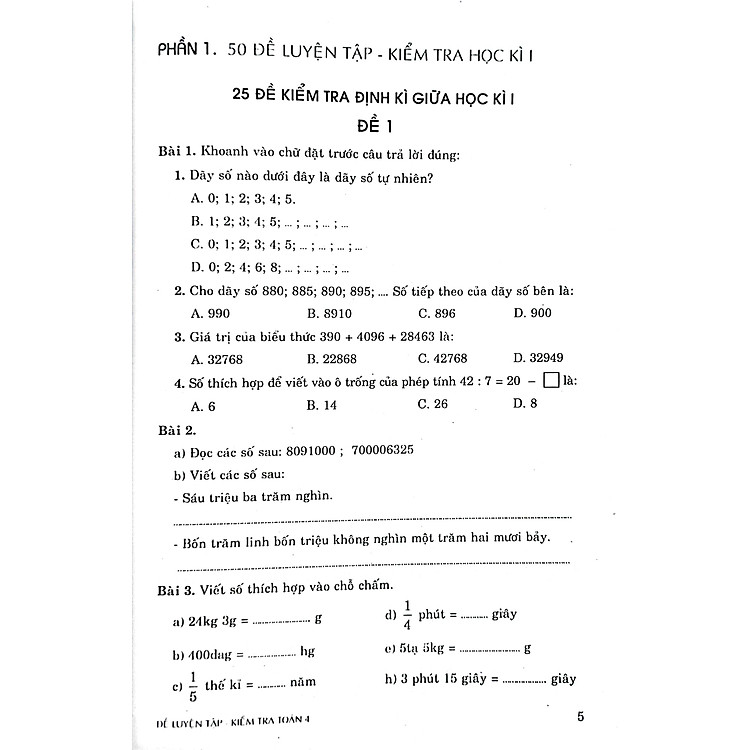 Đề Luyện Tập Kiểm Tra Toán 4 - Ảnh 3