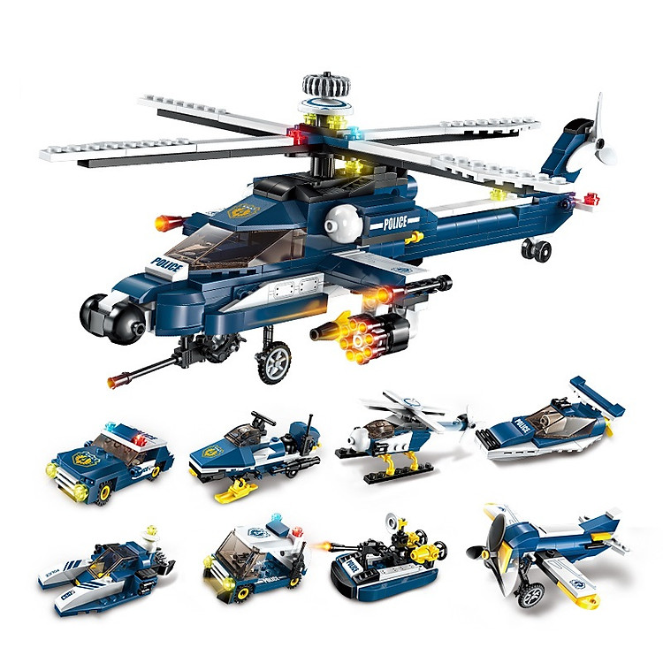 Hộp 8 bộ đồ chơi Trực thăng Qman 1801 Chính hãng Ưu đãi - Hình ảnh 3